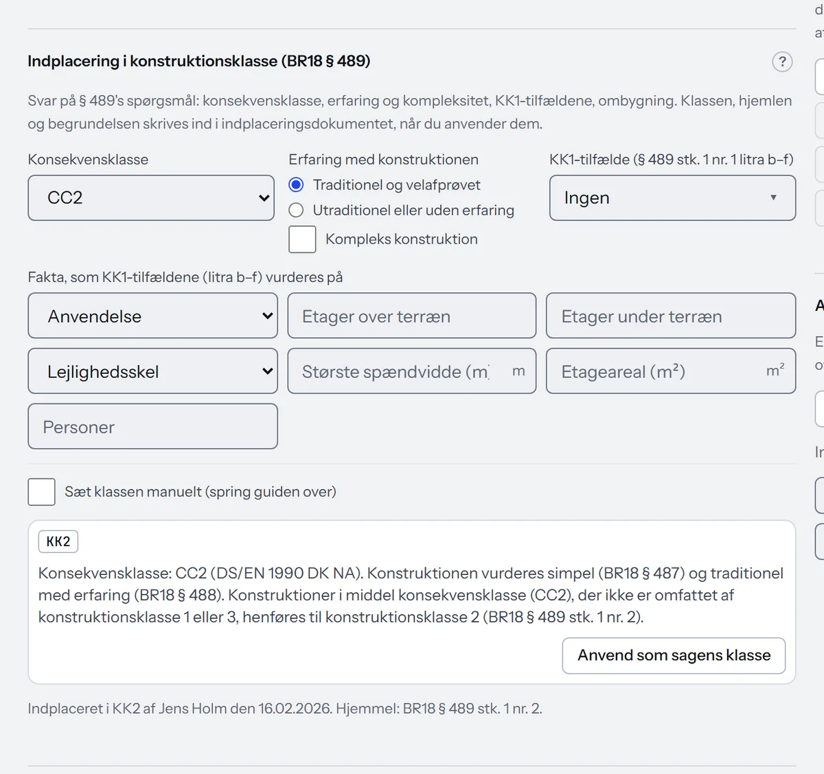 Indplaceringsguiden i Staturo: de tre spørgsmål i BR18 § 489 og den genererede begrundelse